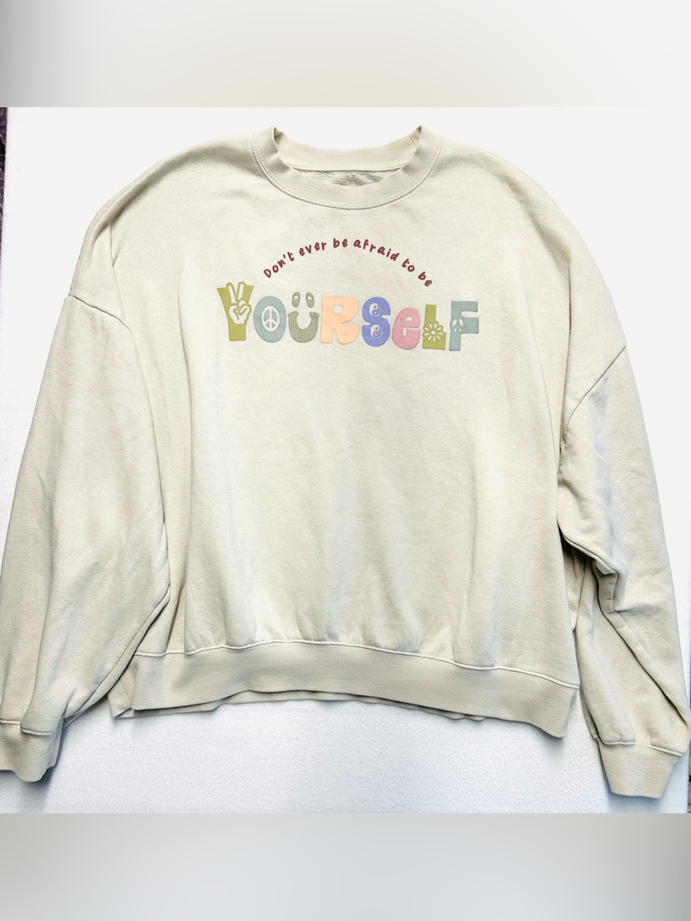 PacSun XL Oversized Yourself Graphic Sweatshirt Peace Yin Yang Retro Crewneck